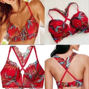 Victoria's Secret PINK Hawaiian Red Date Push-up Bralette Bra Crop Top NWT Lace